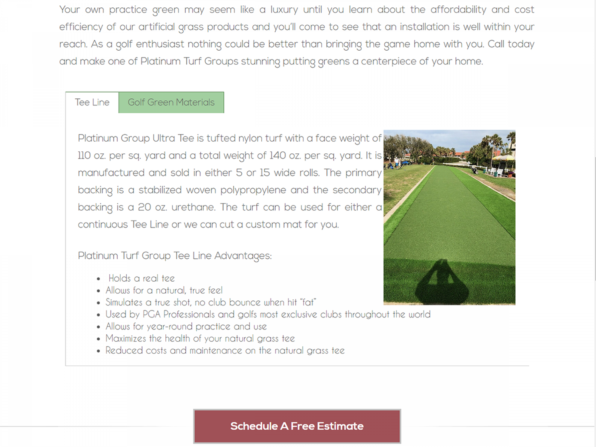 PTG Tabs on Golf Page Website Design